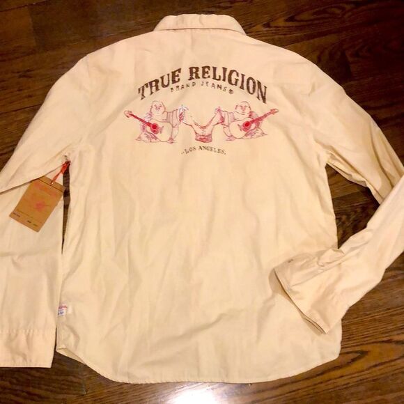 TRUE RELIGION Men’s Beige Buddha Western Button Down Shirt Size 3XL NWT - Picture 5 of 15